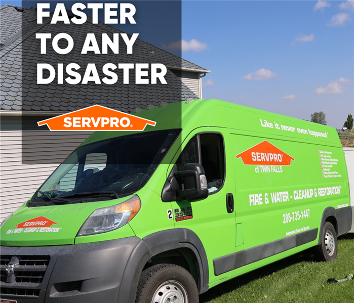 SERVPRO Van with "Faster to any Disaster" and the SERVPRO logo